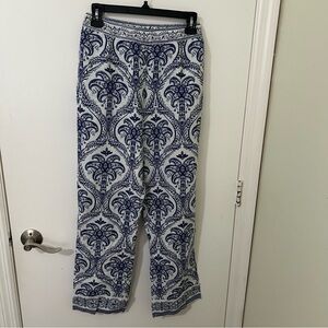 FARM Rio | Blue and White Paisley Palm Tree Patterned Linen Blend Pants | Size S